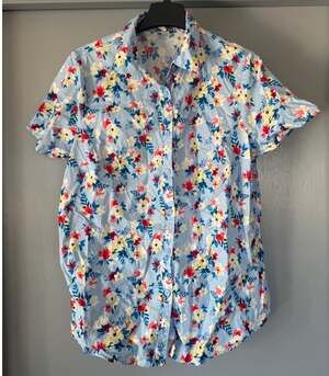 Woman Within 100% Cotton Floral Button Front Short Sleeved Top sz L Cottagecore